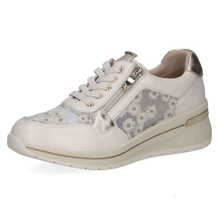 Caprice Basket Femme - CAPRICE - Blanc - Cuir Souple - Lacets et Zip