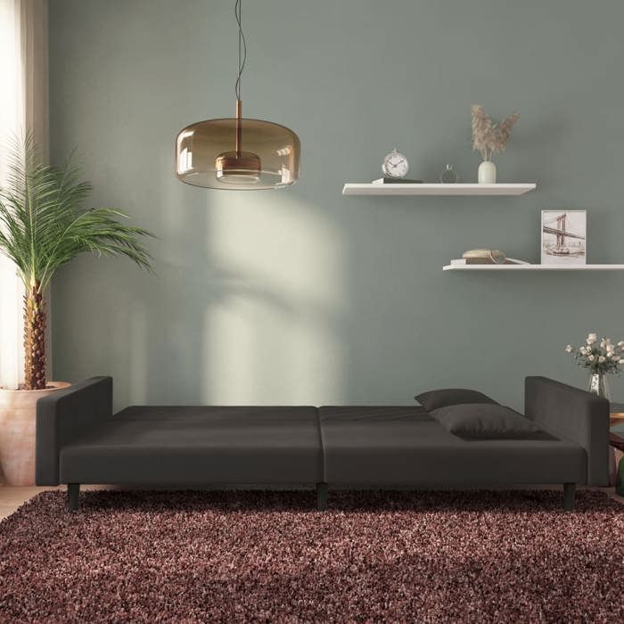 Sales SeasonCanapé convertible 2 places - SHELD - CLIC-CLAC/Sofa-lit - avec deux oreillers Noir Velours 220x84 5x69cm C4040466