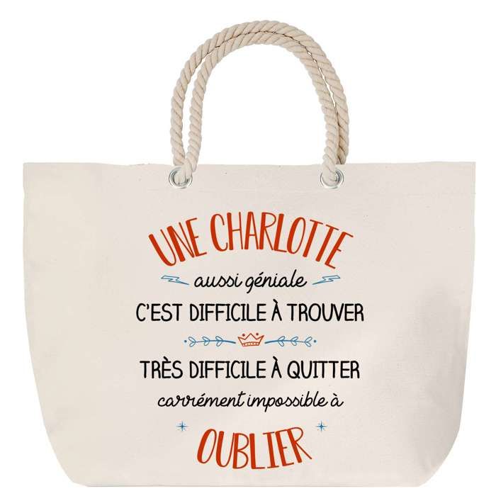 Sac de plage - PLANETEE - Une Charlotte - Anse corde - Grand format - Coton personnalisable