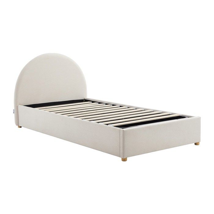 Lit coffre 90 x 200 cm - Velours côtelé - Beige - LIRIMO