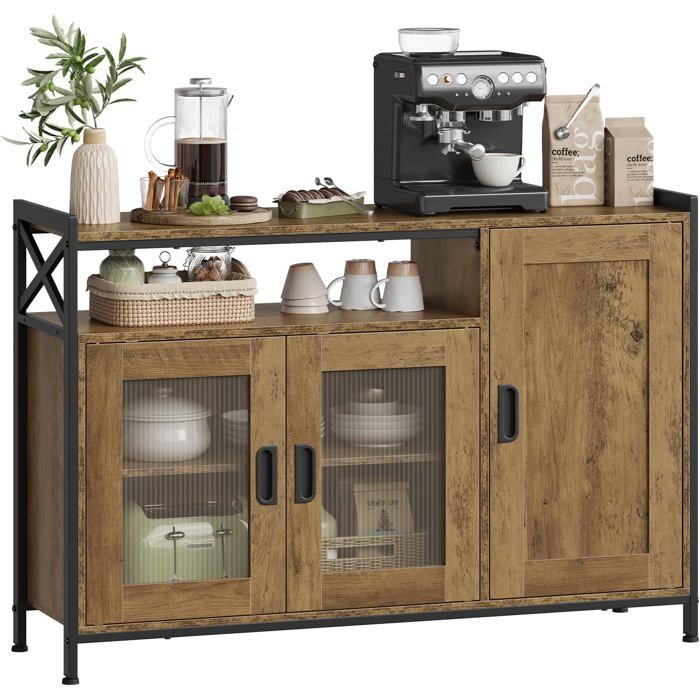 WOLTU Buffet de Cuisine à 3 Portes Meuble de Rangement pour Cuisine Salon Entrée 110x33x75 cm en Bois + Métal Chêne Brun WOLTU Buffet de Cuisine à 3 Portes Meuble de Rangement pour Cuisine Salon Entrée 110x33x75 cm en Bois + Métal Chêne Brun