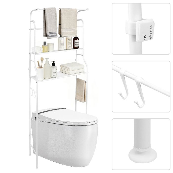 Étagère pour au-dessus des Toilettes Colonne WC Étagère de Salle de Bain sur Pied à 3 Niveaux en Métal Armoire 46×25×160cm