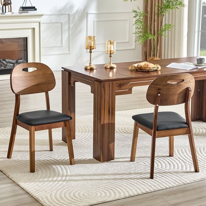 Chaises de salle à manger modernes - Ensemble de 2 chaises - Dossier ovale avec poignée - Bois de caoutchouc massif