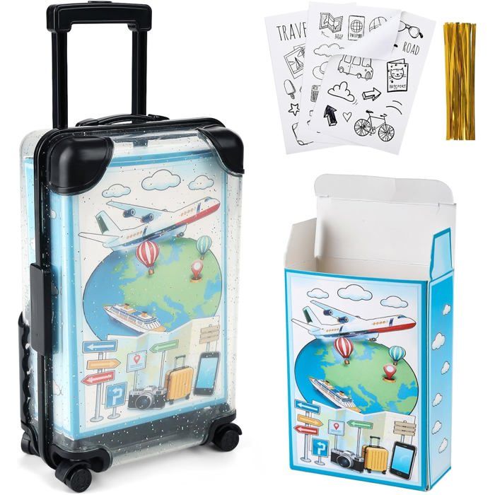Boîte Cadeau Mini Valise à roulettes et poignéeEmballage Cadeau dargentTirelire Vacances/Voyagedéco Anniversaire MariageSupport
