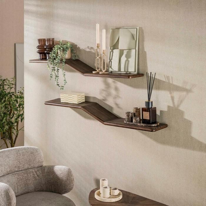 Étagère murale design en S teck recyclé foncé (lot de 2) YOGI