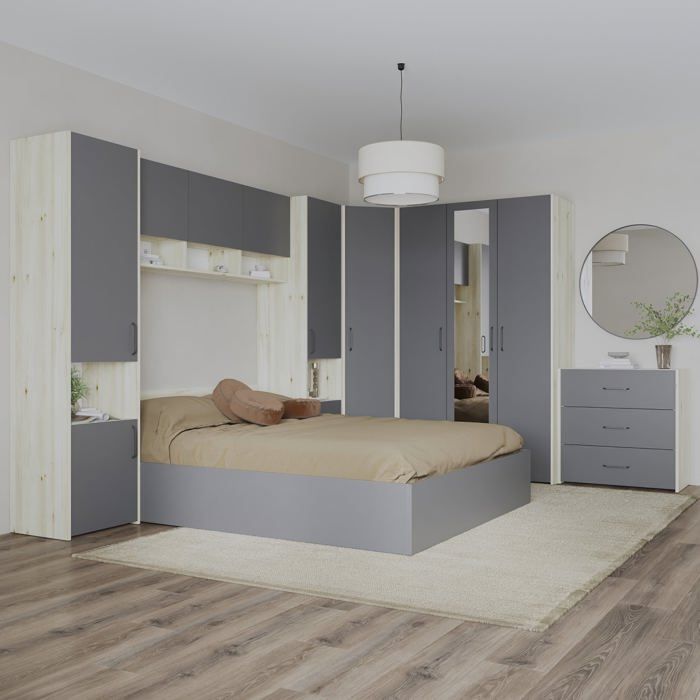 Ensemble chambre haaus Malmo V6 Lit 200 x 160 cm Chêne Blanc/Anthracite