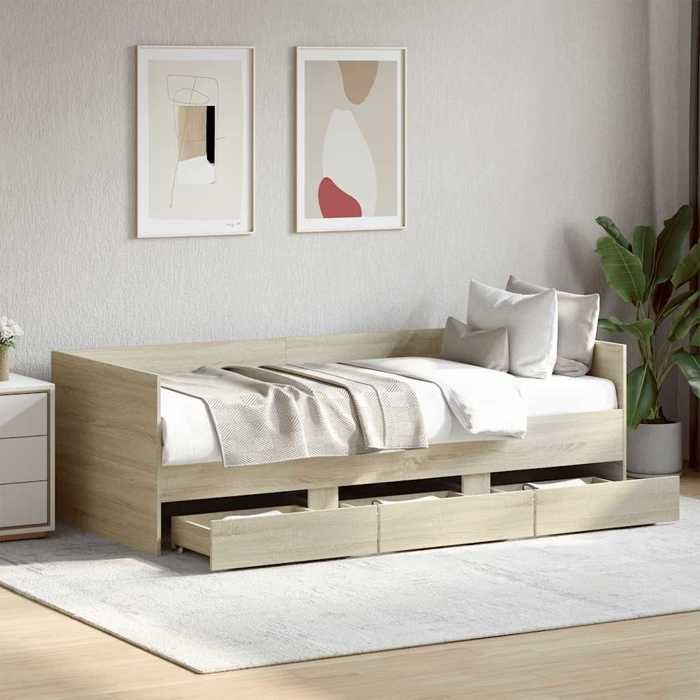 ECOHOME Lit de jour avec tiroirs - sans matelas - Lit adulte simple - design solide - chêne sonoma 90x190 cm lhj35q4169