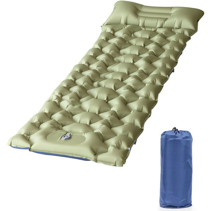 Matelas gonflable ultraléger 1 personne - pompe à pied intégrée et oreiller - polyester TPU - 202x63x10 cm - 0 95 kg