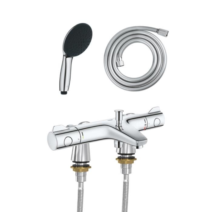 Grohe Mitigeur baignoire thermostatique Precision Trend avec colonnettes Idro'Flex + Douchette 2 jets Start + Flexible