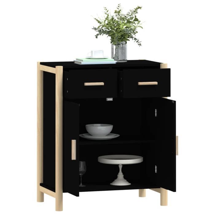 Noir Commode Salon CHIC Buffet bas/Cabinet 1 PC Noir 62x38x75 cm Bois dingénierie N12626