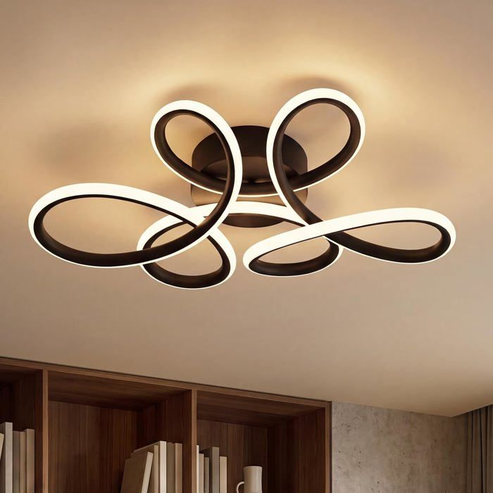 Plafonnier LED - NETTLIFE - 24W 3000K - Noir - Motif fleur - LED intégrée