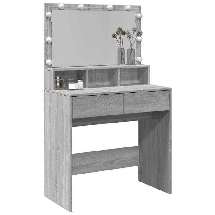 Meuble Rangement - HAOSHOP - Coiffeuse avec LED sonoma gris 80x41x134 5 cm&01_36851