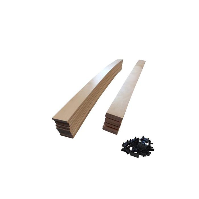 Lattes et embouts pour sommier et lit - EBAC LITERIE - Lot 10 - 874x48x8 mm - Hêtre 7 plis - Embouts HDPE compatibles BZ/clic-clac