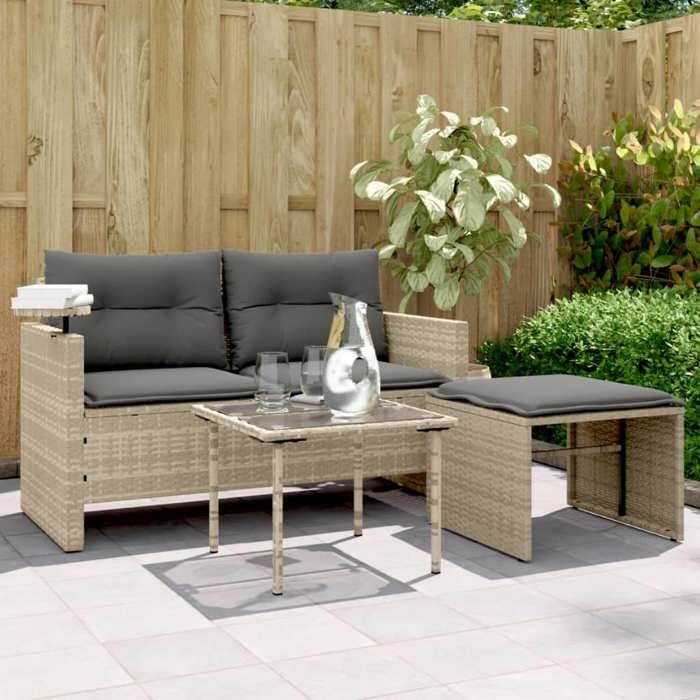 vidaXL Salon de jardin avec coussins 3 pcs gris clair résine tressée mobilier extérieur terrasse