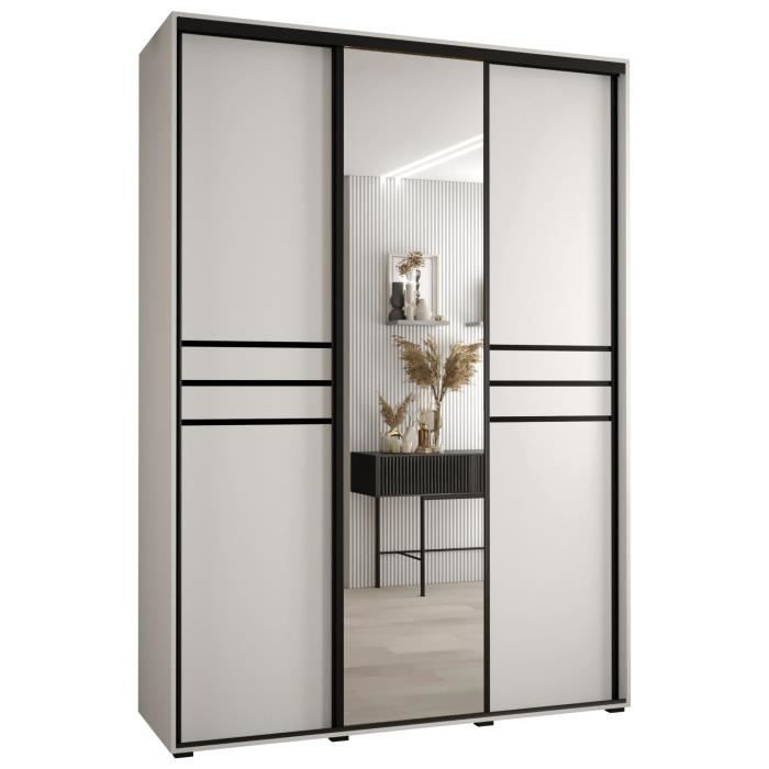 Armoire 4 Portes Pivotantes/coulissantes NARAGO – Dimensions 270,3 X 210,5 X 61,2 Cm – Noir Et Blanc – Avec Tringle Et étagères – Montage Mural Requis