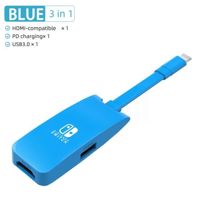 3EN1 BLEU - Station'accueil pour Nintendo Switch oled HUB, accessoires,  Station'accueil USB type c vers HDMI, - Cdiscount Informatique