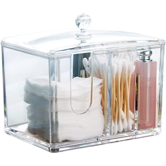 Distributeur De Coton Orion - Récipient Acrylique Avec Couvercle Bambou - 9.5x9.5x7.5cm - Pour Salle De Bain