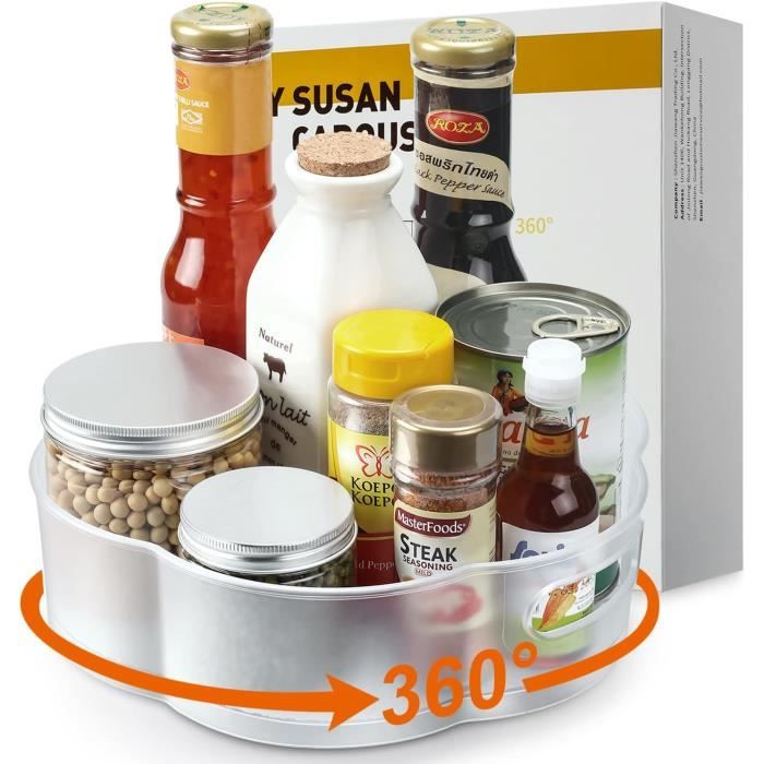 Plateau Tournant Lazy Susan Transparent - Organisateur Pour épices Et Condiments - 33x21.5x7.3 Cm
