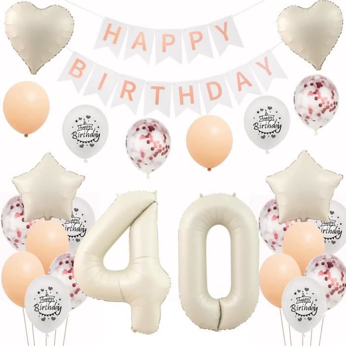 I716]Decoration Anniversaire 40 Ans Femme, Ballon 40 Ans Anniversaire De Fête En Beige Or, Deco 40 Ans Ballon, Bannière Joyeux An - Maison