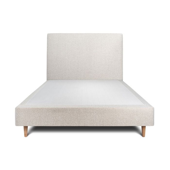 Lit 140x200cm - SOMMEIL DE PLOMB - Tête de lit tapissier - Sommier tapissier - Hauteur 35cm - Beige clair