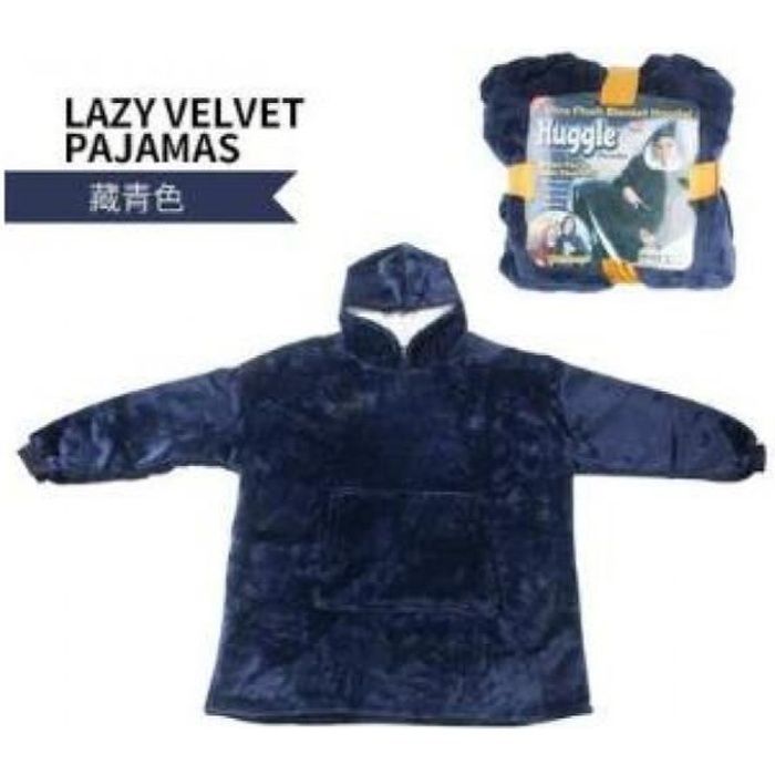 Version Bleu - Hiver En Plein Air À Capuche Poche Couvertures Chaud Doux Robe Inclinée Peignoir Sweat Pull Tv Polaire Couverture