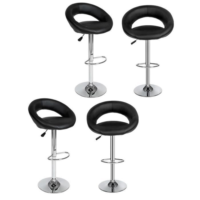 Buque Lot de 4 chaises de salle /à manger en cuir PU noir avec pieds noirs