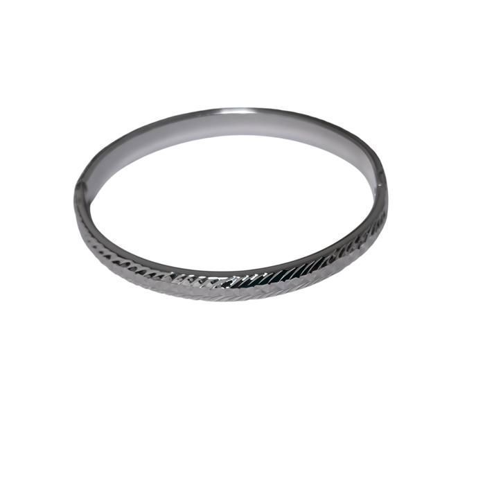 Bracelet - Femme - Jonc - Rigide - Ovale - Ciselé - Argent 925/1000 - Rhodié - 60 x 50 mm