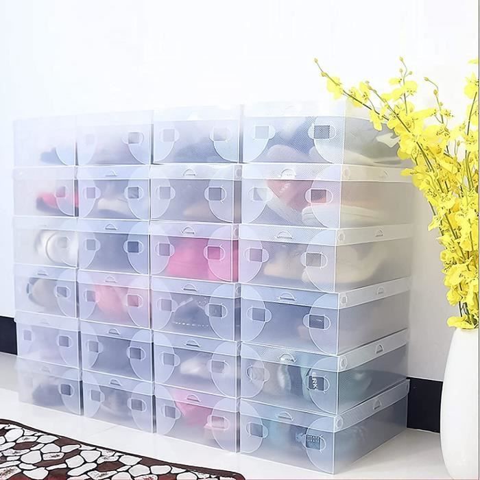 StüCk Lot de 24 boîtes de rangement pliables en plastique transparent pour chaussures 