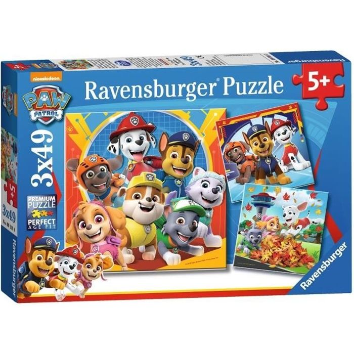 Lot de puzzles enfant Pat'Patrouille - Ravensburger - 3x49 pièces - Prêts à secourir