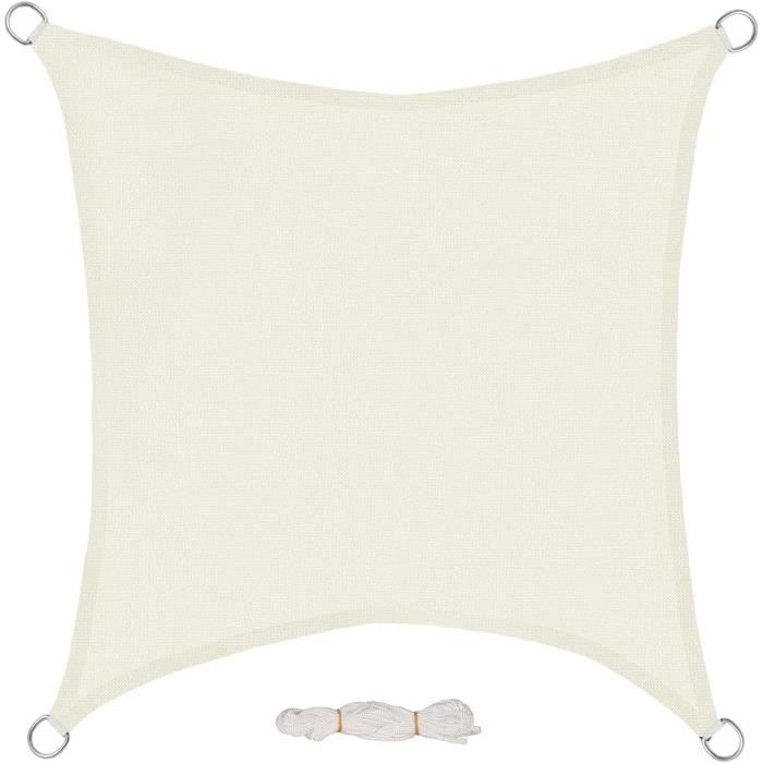 EUGAD Voile d'ombrage Carré Respirant en HDPE 200g/m² 2x2m Protection Contre Solaire utilisée dans la terrasse Balcon Jardin, Crème