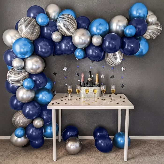 Arche ballon bleu argent,kit de guirlande ballon bleu marine ballons bleu  argentés métalliques ballons en agate noire 85pcs p[379] - Cdiscount Maison
