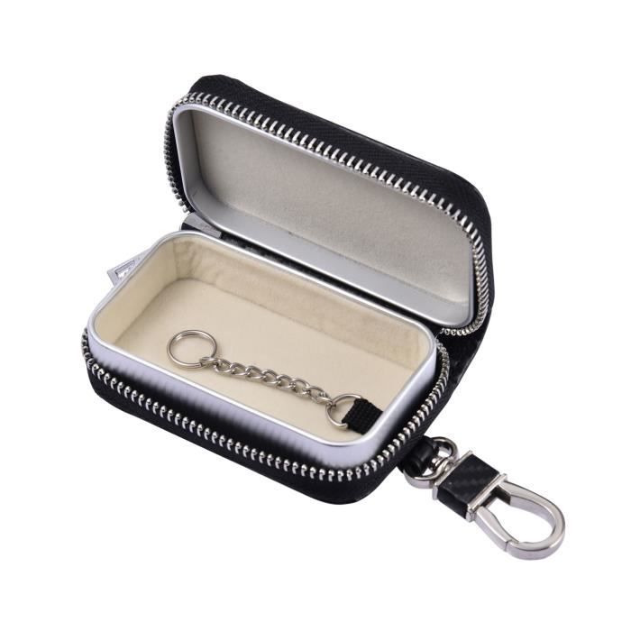 BAWAKO Grand Étui à Clés Cuir Véritable – Avec Pince Ressort, Fermeture Éclair Monnaie, Noir – Taille L