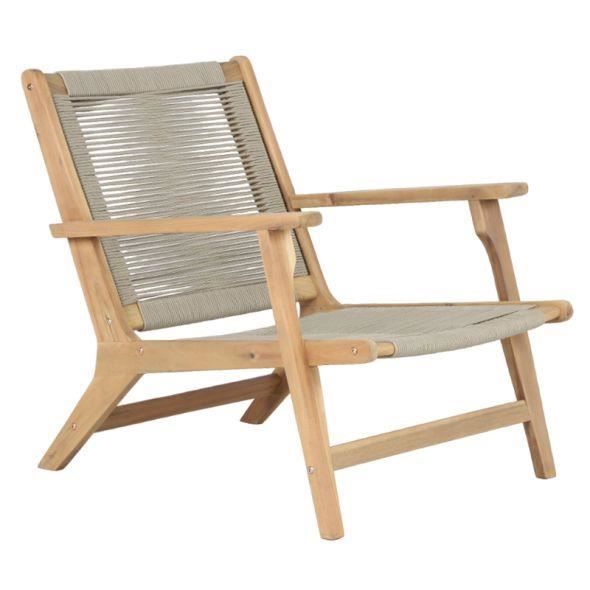 fauteuil de jardin amila en bois d'acacia et corde beige avec accoudoirs