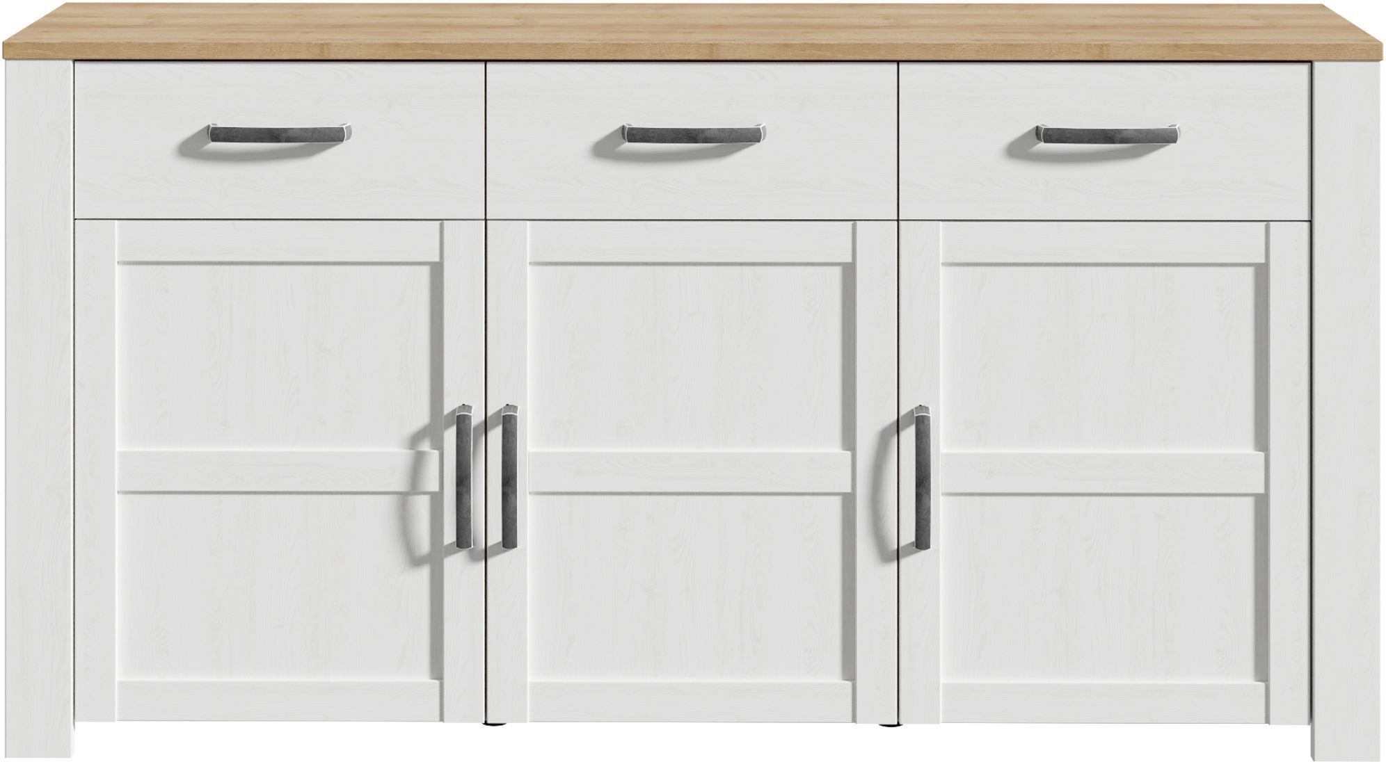 Buffet BOHOL Blanc – 3 Portes & 3 Tiroirs – L 1661 × P 42 × H 87 cm – Chêne Blanc & Effet Bois