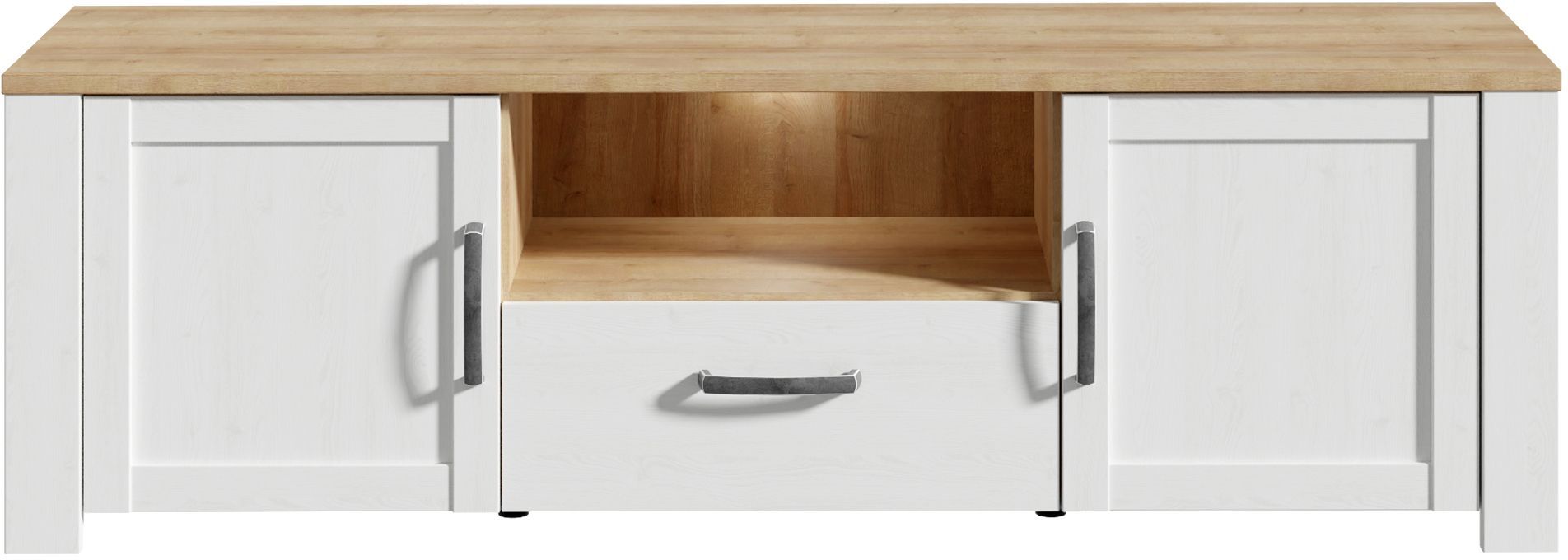  Meuble TV AUCUNE BOHOL BHLT131-M482 166,1 cm blanc et ch&ecirc;ne clair 2 portes 1 tiroir