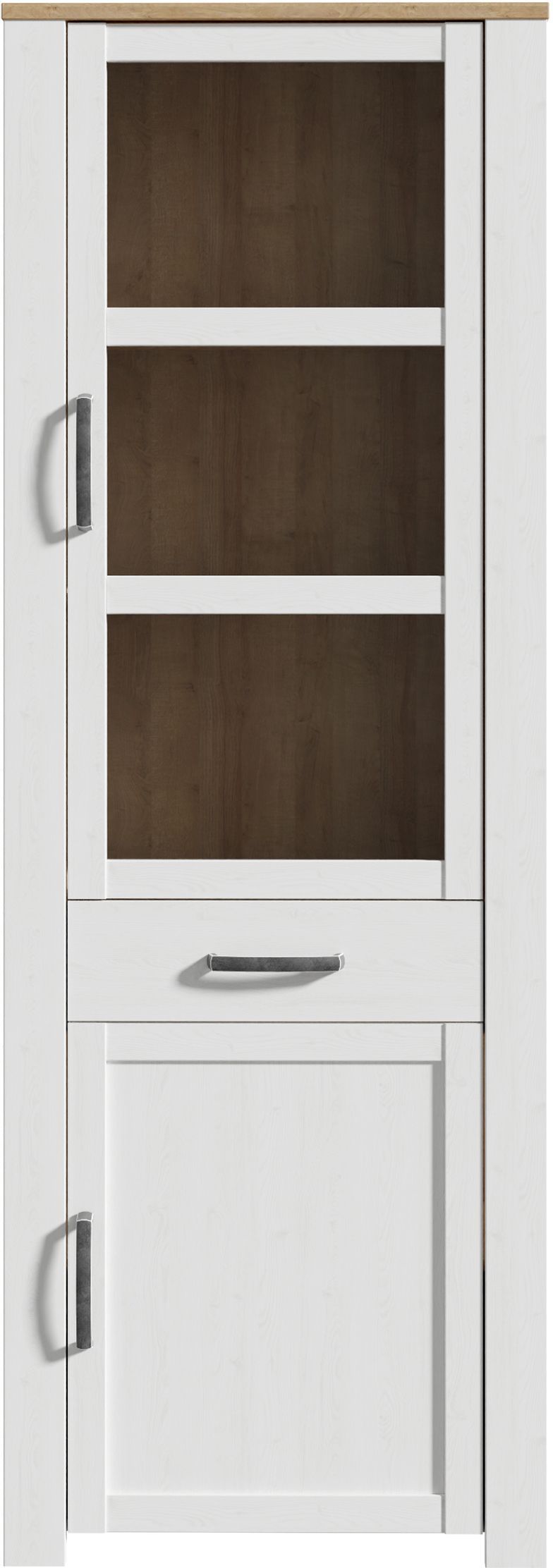 Vitrine haute BOHOL Blanche - 2 portes dont 1 vitrée + 1 tiroir - L 717 x P 42 x H 2054 cm