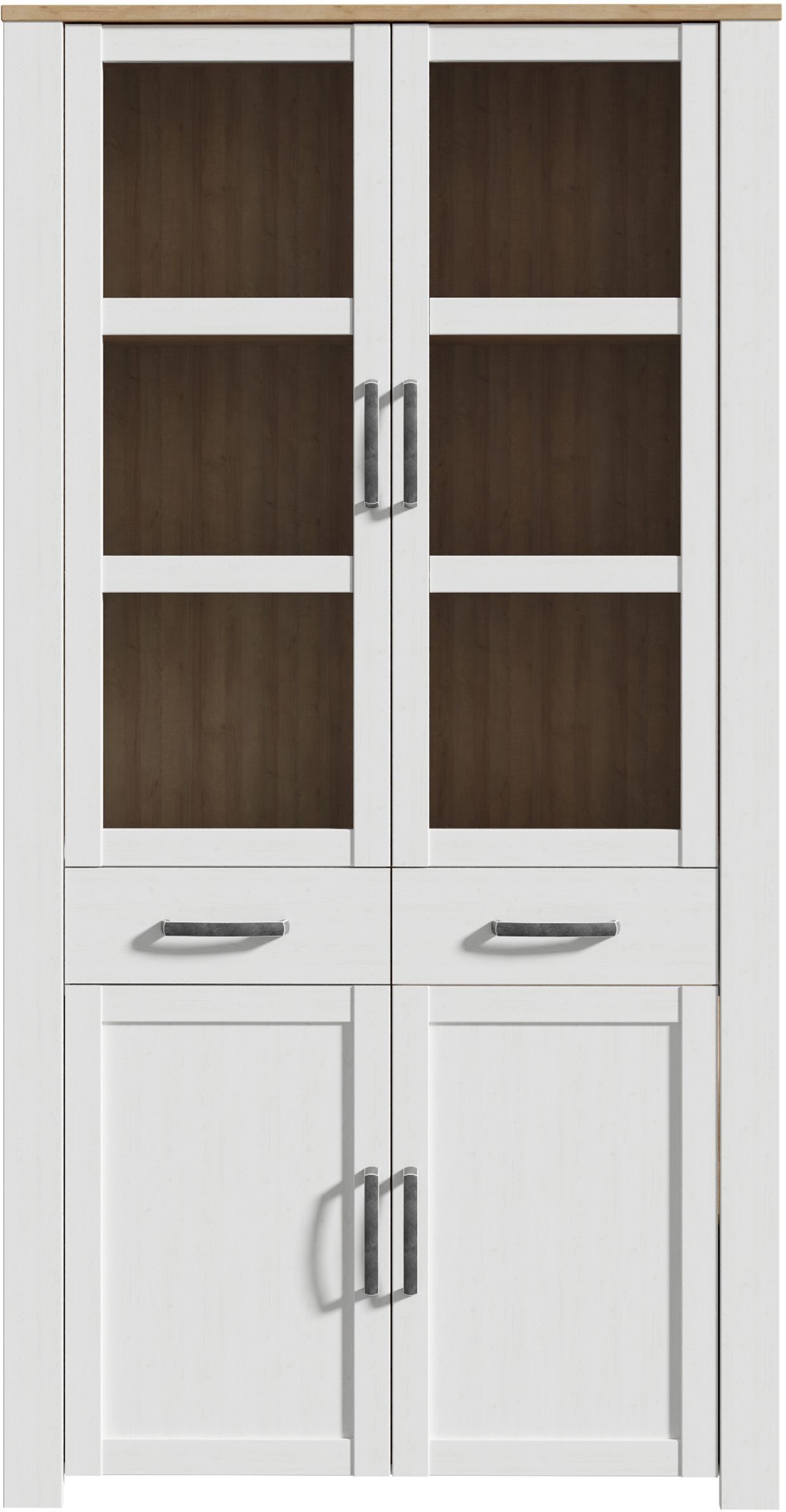 Vitrine Large BOHOL Blanche – 4 Portes dont 2 Vitrées + 2 Tiroirs – L 1064 × P 42 × H 2054 cm