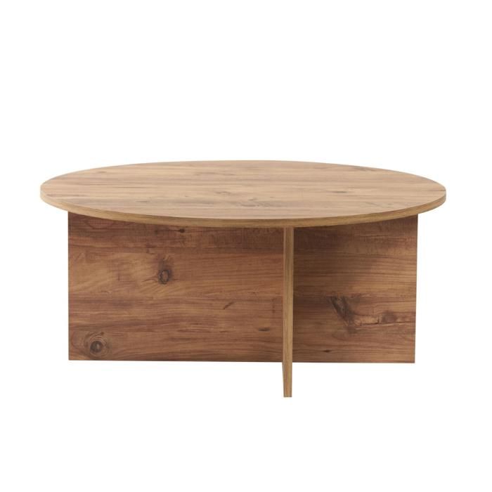 CALICOSY - Table basse avec plateau arrondi L90 cm - SOLEIL - Pin atlantique