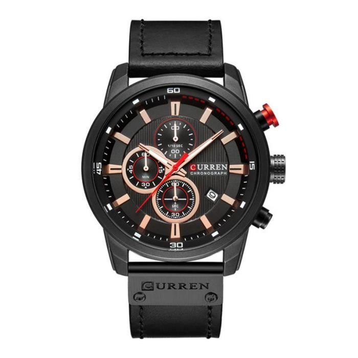 curren montre à quartz luxe pour hommes bracelet en cuir chronographe date calendrier etanche 10m montre-bracelet noir