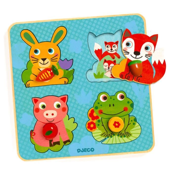 Puzzle Bois 4 En 1 Pour Bébé 1-2 Ans - Animaux, Fruits, Ferme, Vie Marine | Jouet Éducatif Montessori