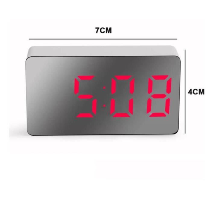 RÉVEIL NUMÉRIQUE DE Bureau DEL Grand écran Miroir USB Snooze Mode Température États-Unis EUR 13