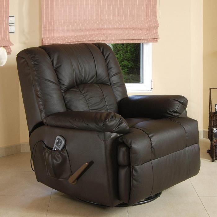 ecode fauteuil de massage basculant et pivotant en cuir et avec chaleur lombaire eco-8615 marron
