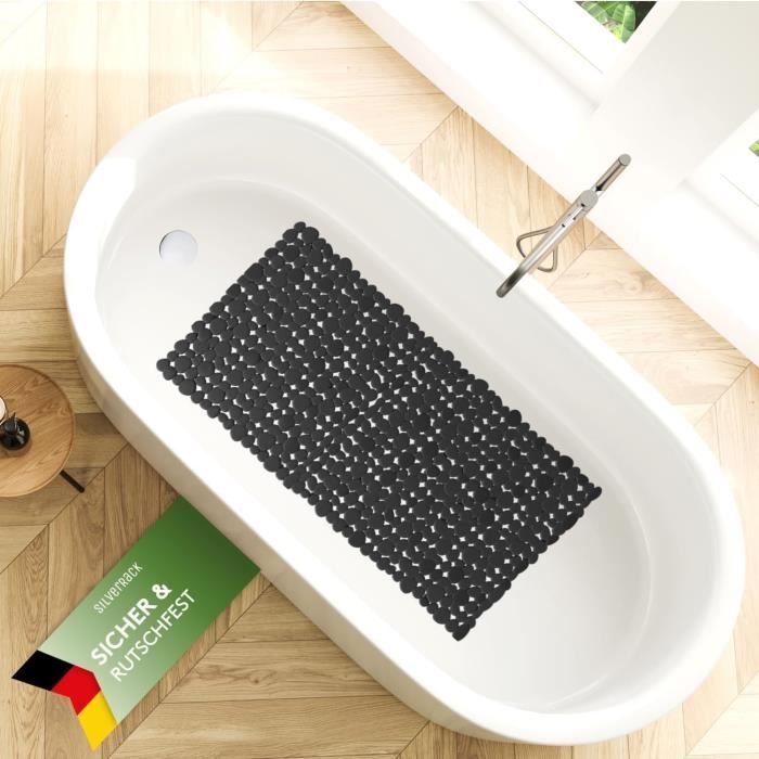 SilverRack DermaSensitivo Tapis Baignoire Antidérapant – 69x36 Cm Noir Galets Sans BPA
