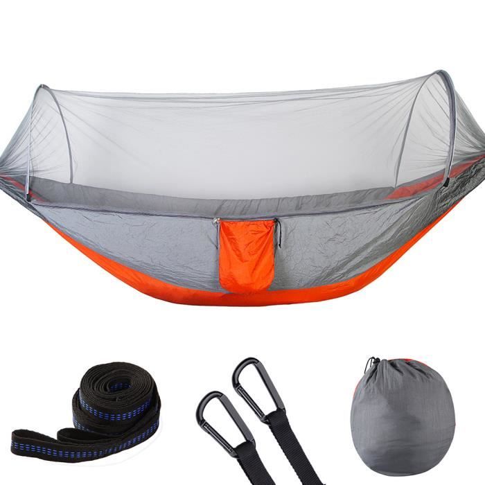 hamac lit suspendu double hamac de voyage portable avec moustiquaire (gris + orange)