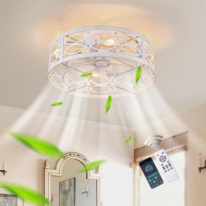 Ventilateur de plafond - GANEED - Modèle Caged - 6 vitesses - Télécommande - Design industriel blanc - Ganeed