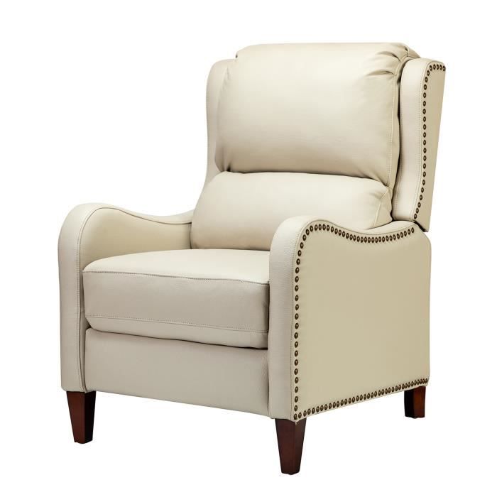 chaise longue moderne en cuir véritable avec dossier et repose-pieds réglables pour le salon, beige