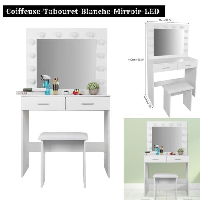 WEI Coiffeuse Table de maquillage avec tiroirs tabouret Ampoules LED
