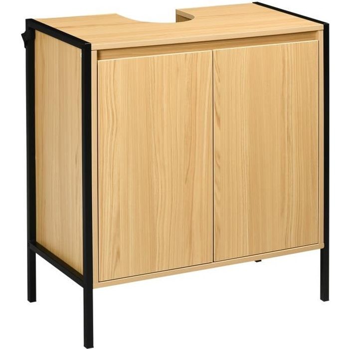 meuble sous-vasque - kleankin - 60x30x65cm - beige - aspect bois - 2 portes