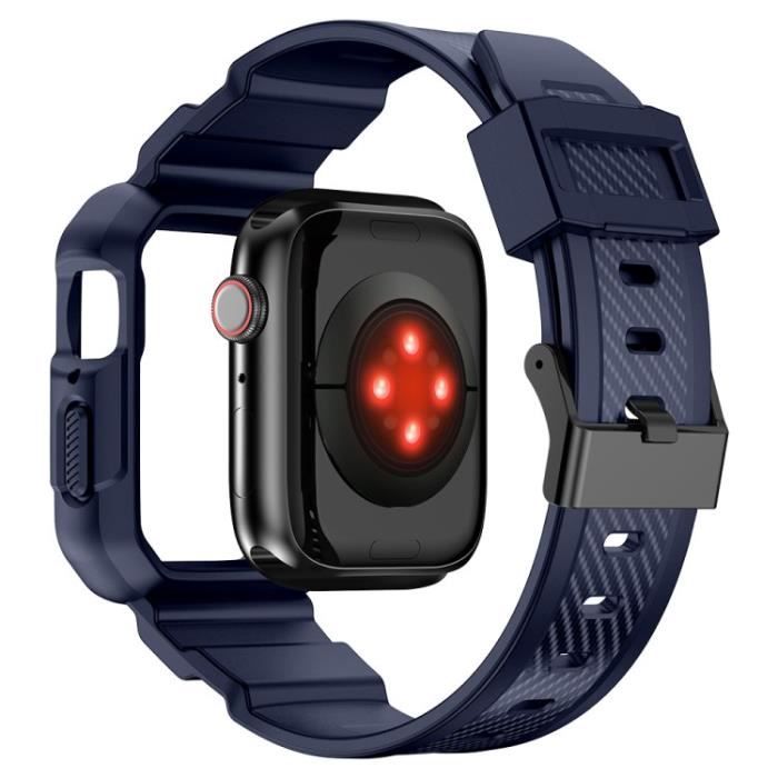 Pour Apple Watch Series 3-2-1 42Mm-Se-Série 4-5-6 44Mm-Série 7 45Mm Fibre De Carbone Tpu Et Bracelet De Bande De Montre Bleu Foncé