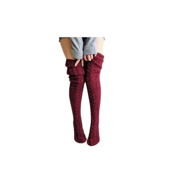 Chaussettes Montantes Femme Hiver Moelleuses Chaussettes Haute en Tricot Torsade Automne Couleur Unie Longue Bottes Chaussette Rouge Rouge Cdiscount Pret a Porter